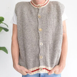 Cape Enrage	Vintage Grey 100% Wool  Sleeveless Vest ~Sz 46
